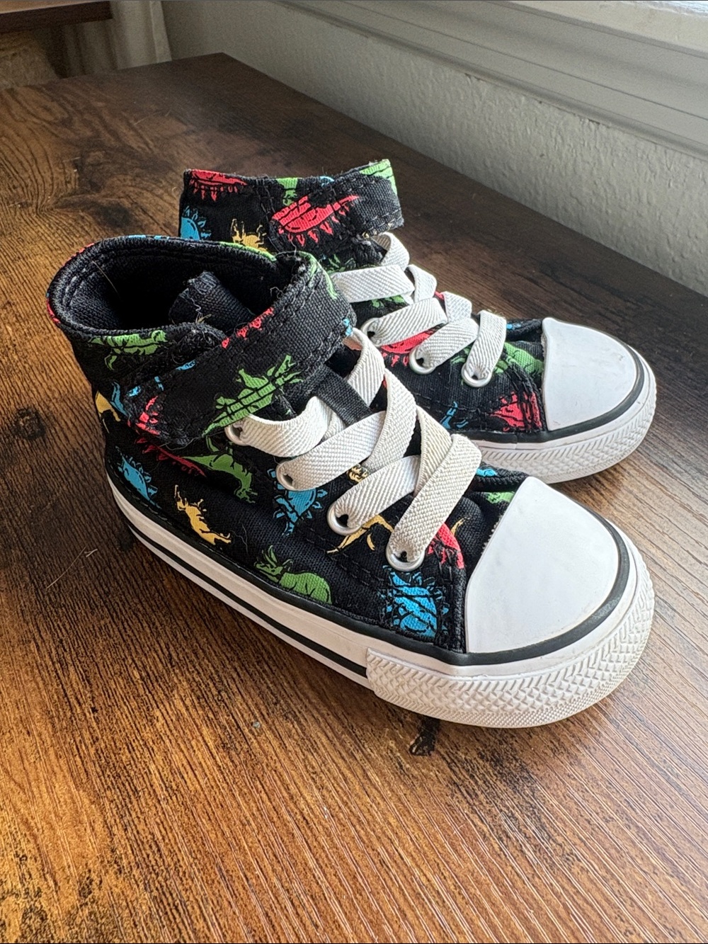 Kids Black High-Top Sneakers with Dinosaur Print